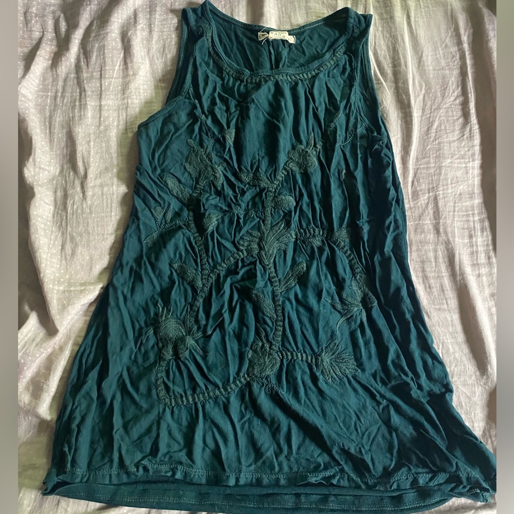Chic Teal Embroidered Tank Top
